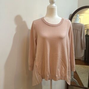 Adrianna Papell size large 3/4 sleeve pink knit sheer back pleated shirt blouse